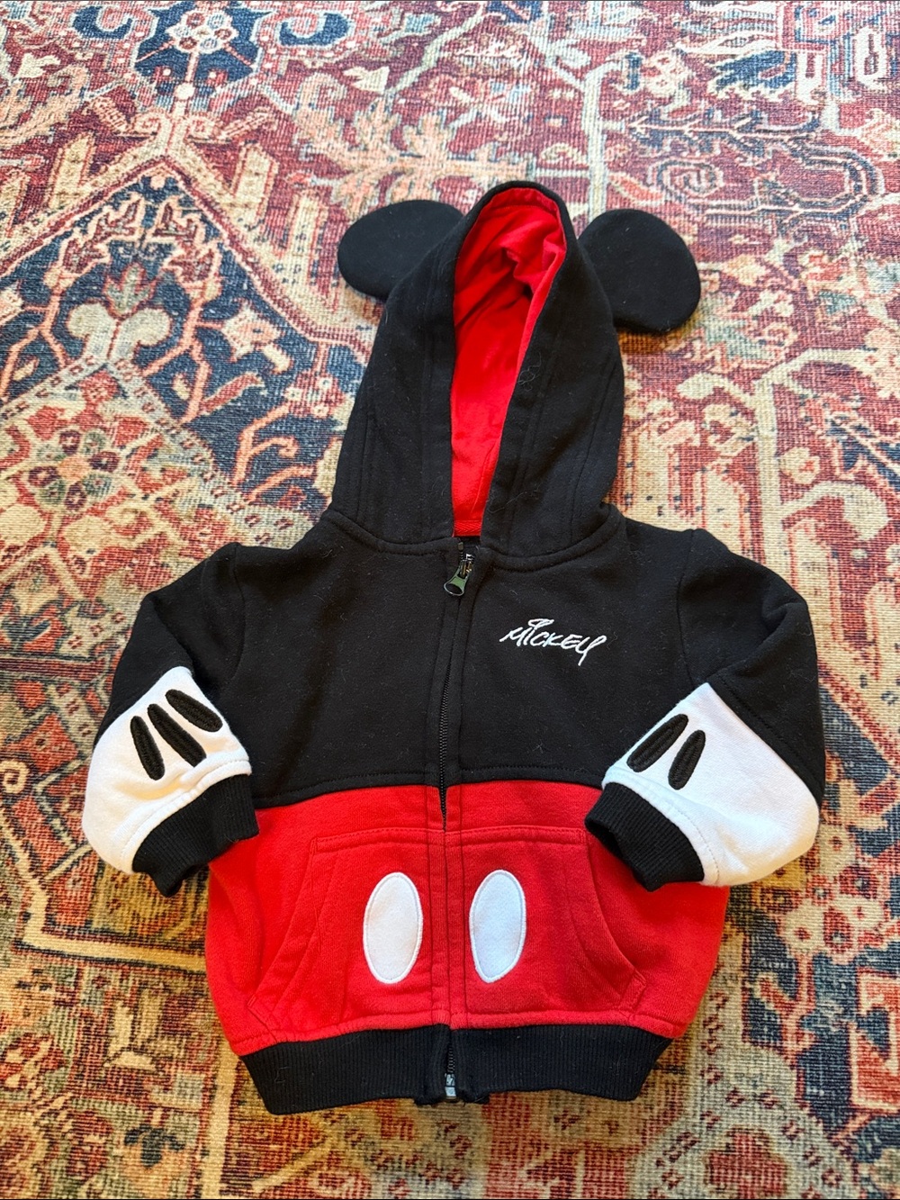 Disney Mickey Mouse Black and Red Zip Hoodie with Ear Hood